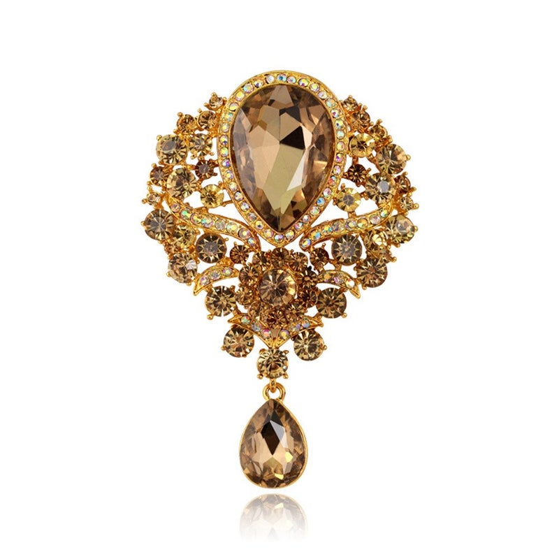 Axmerdal Wedding Bridal Big Crystal Rhinestone Bouquet Brooch Pin for Women (gold) - Image 1
